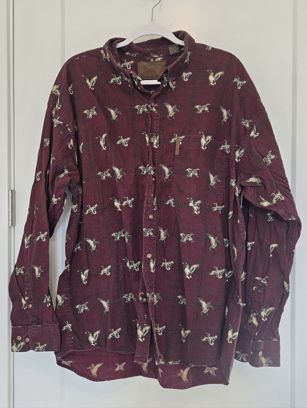 Clearwater Outfitters  Men's Corduroy Button-Up Shirt Bird Duck Print Cotton